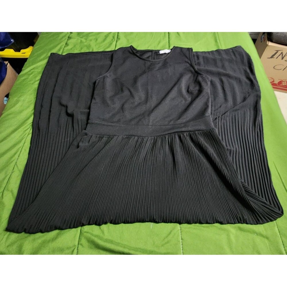 Vanessa Zani Pleated Sleeveless Long Maxi Dress Black Size L
